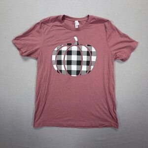 Bella+Canvas Womens T-Shirt Regular Mauve Buffalo Plaid Pumpkin Graphic L
